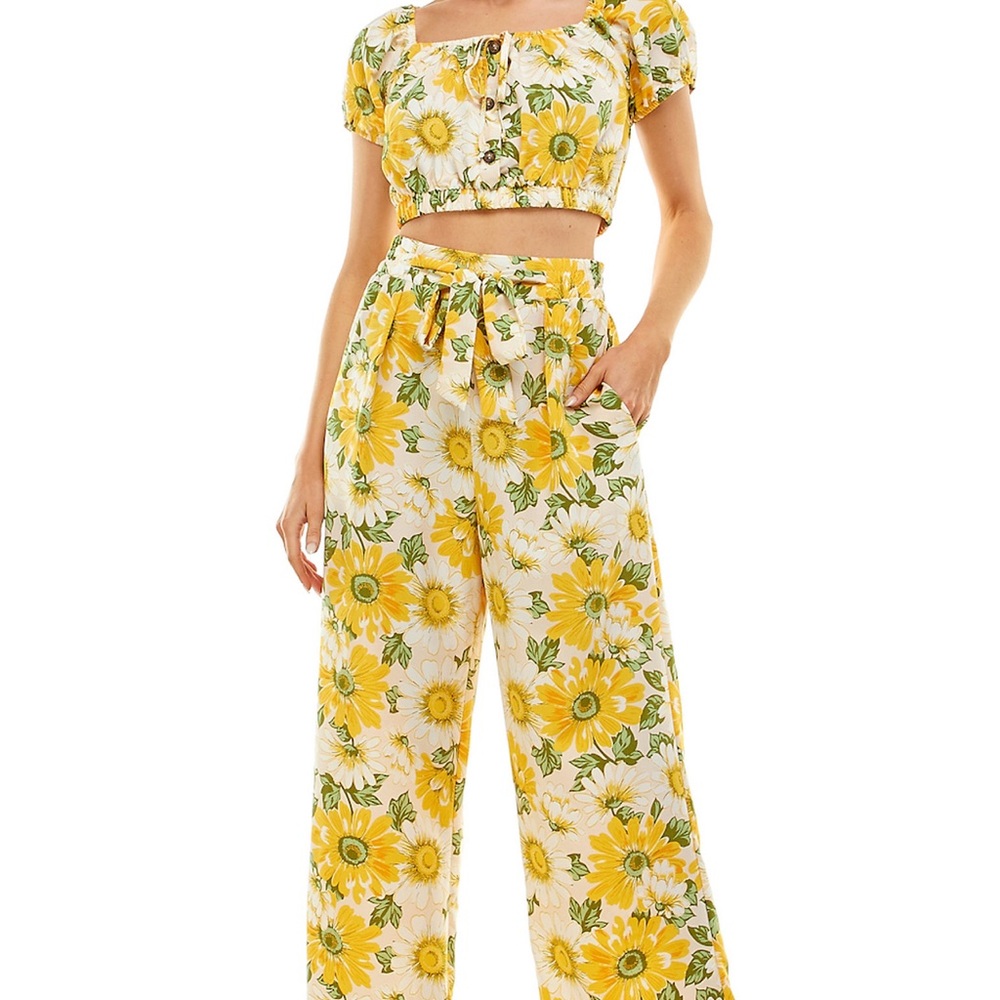 Lily Rose Yellow and Green Wide Leg Pant and crop top juniors set.